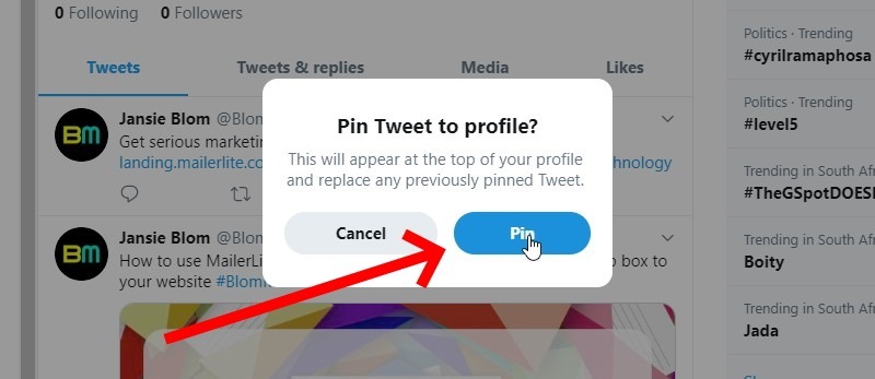 Click The Pin Button To Confirm