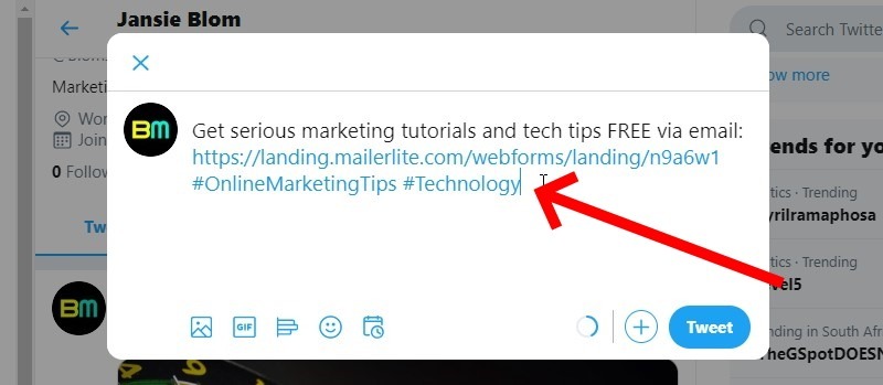 Paste Your Link, Along With A Message And Some Hashtags