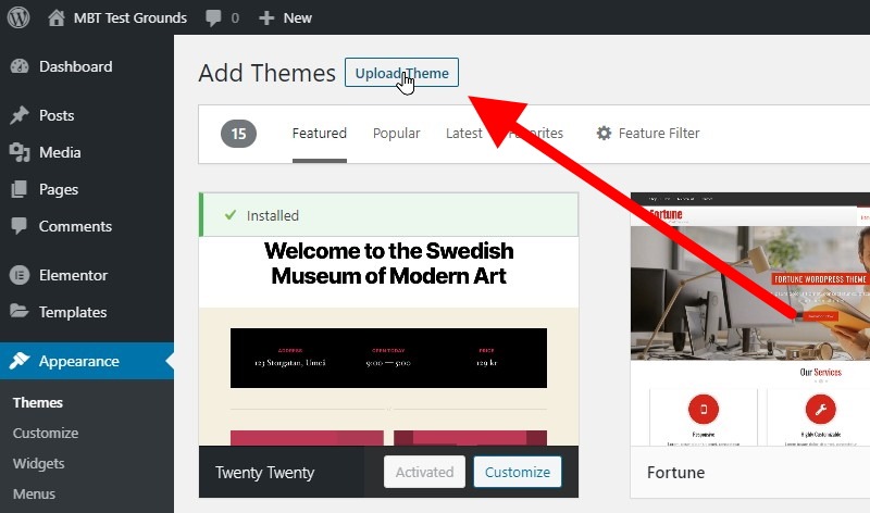 Click The Upload Themes Button At The Top